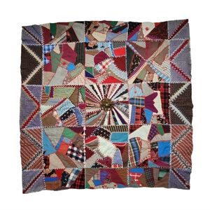 ANTIQUE Crazy Quilt top hand swen cotton quilt top to be finished‎ 65in x 65in